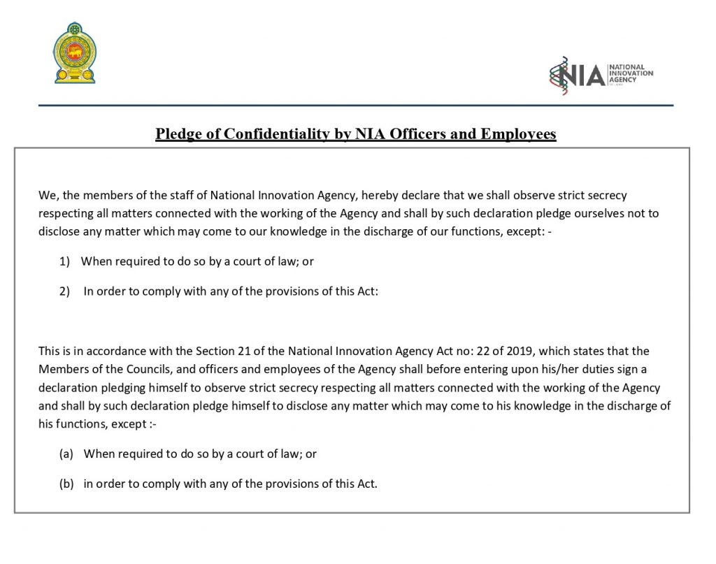 NIA Pledge of Confidentiality